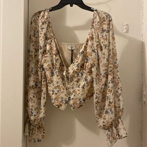 V line flowery blouse